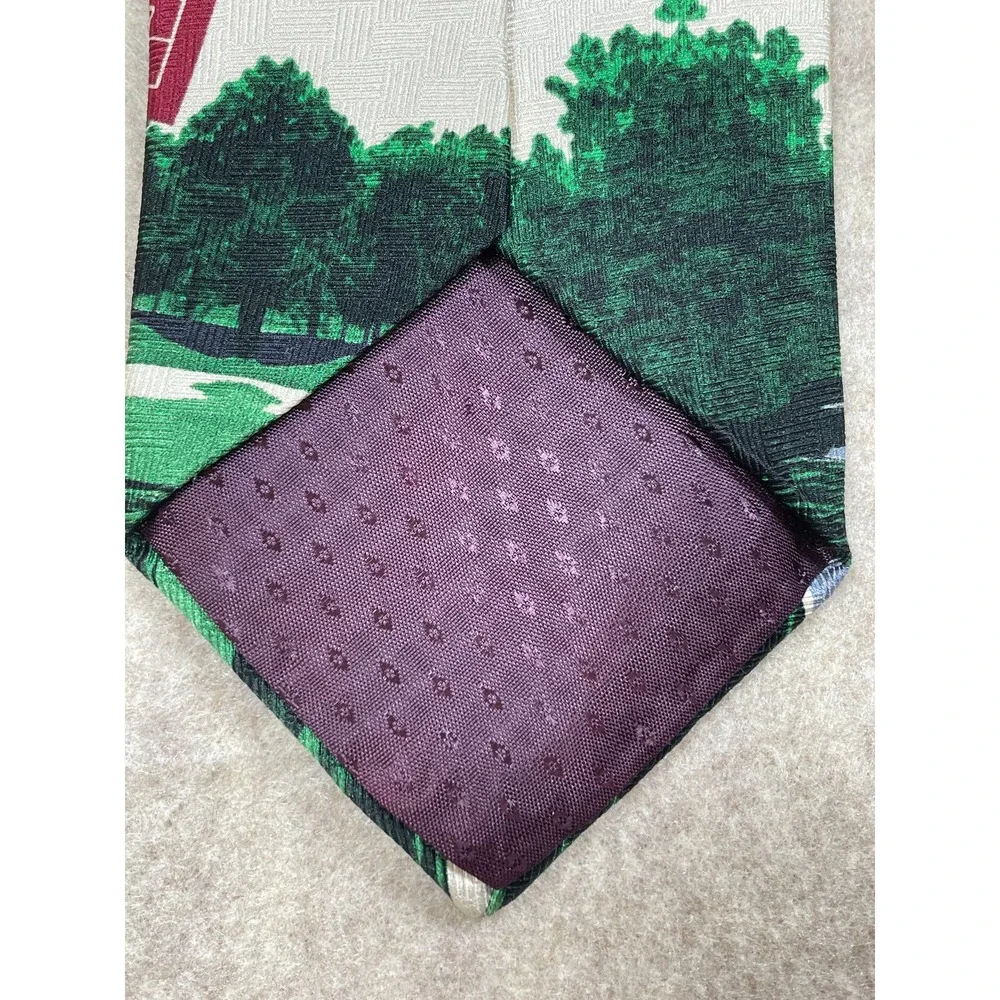 Pinehurst Golf Men's Tie Silk USA Scenic Course #2 Layout Burgundy Red Scorer